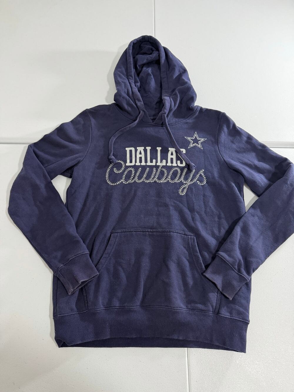 Dallas Cowboys Hoodie Womens S Navy Rhinestone Script Pullover NFL